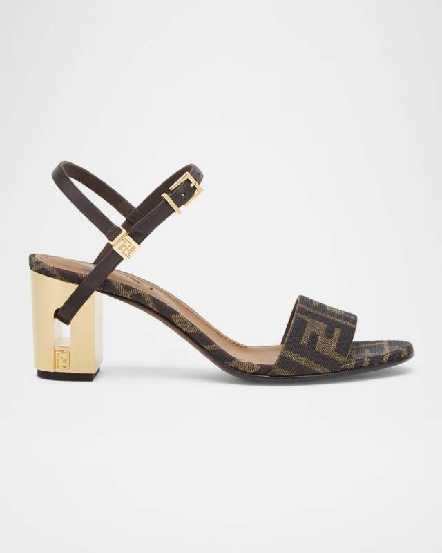 Delfina FF Jacquard Block-Heel Sandals